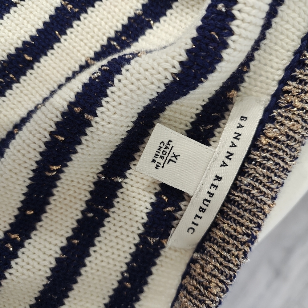 Banana Republic Striped Navy And White Cardigan Gold Foil Thread - Picture 6 of 7